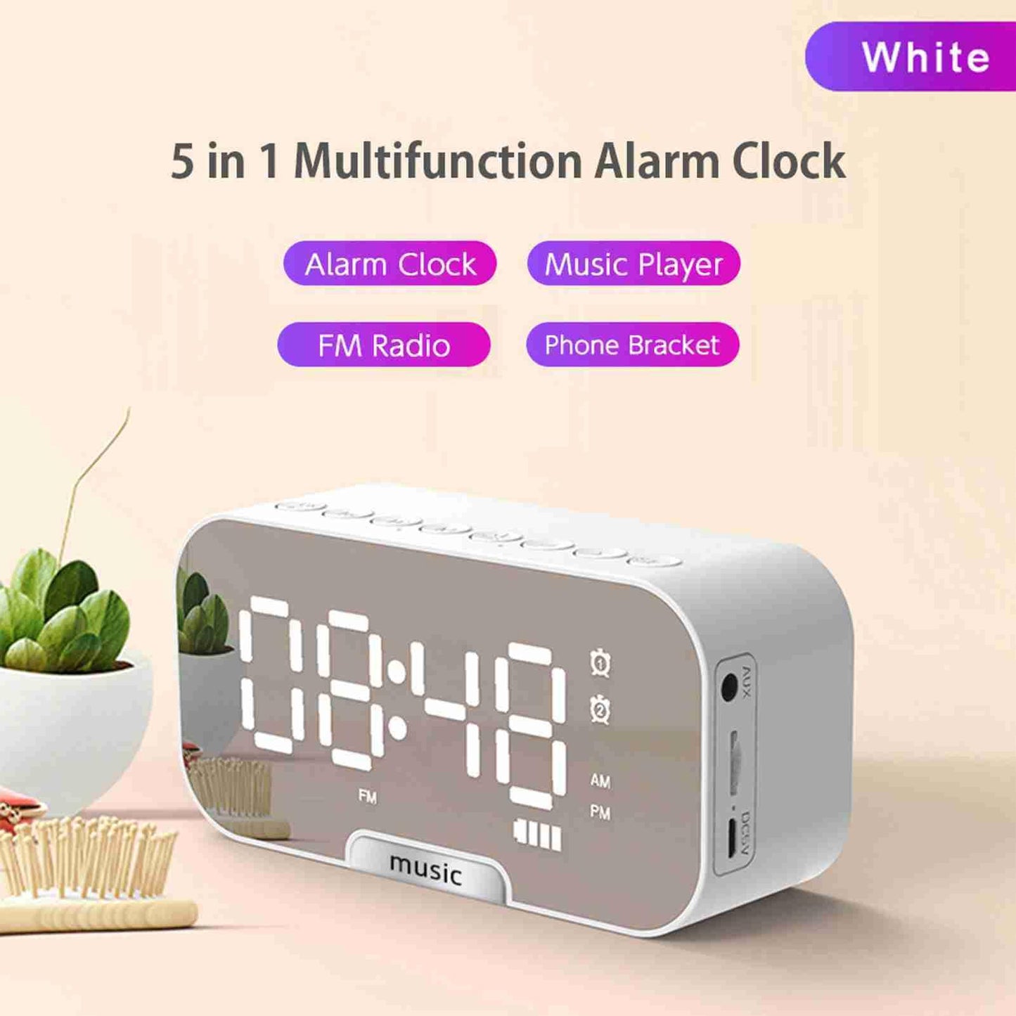 Reloj Despertador Digital con Espejo y Reproductor de Música - mudhouse